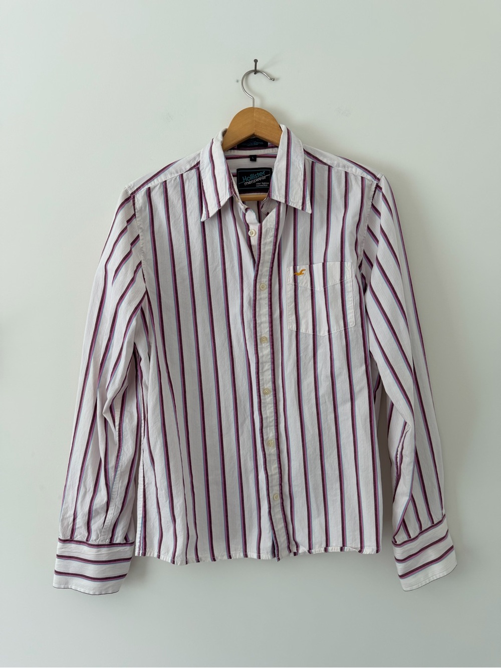 Y2k Hollister Men's Striped Button-Up Shirt